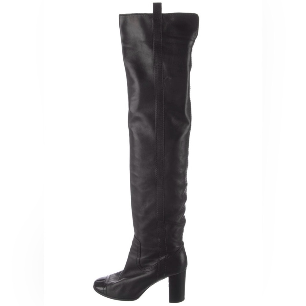 Chanel Black Lambskin Leather Over the Knee Boots